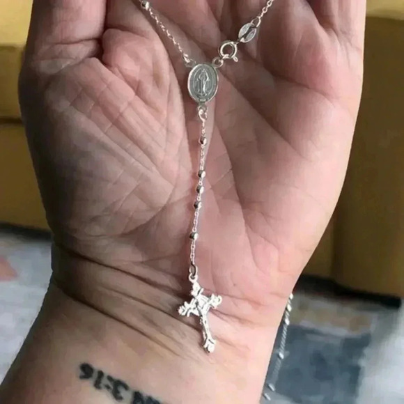 Cross Christ Rosary Catholic Penance Solid 925 Sterling Silver New NWT - Picture 4 of 8